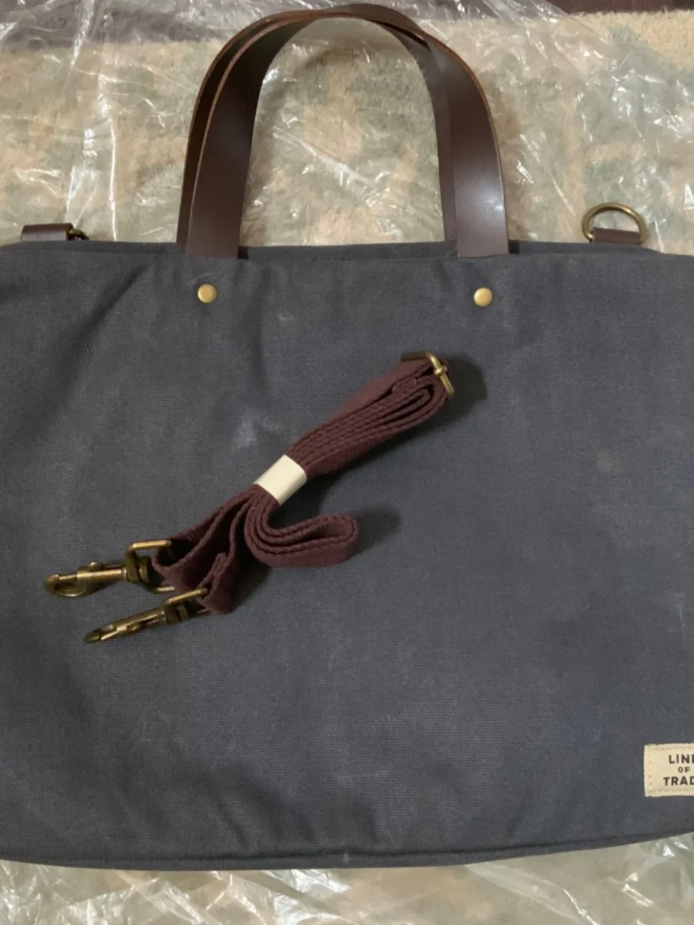 Line of Trade blue Canvas Laptop Briefcase/laptop bag with leather handles